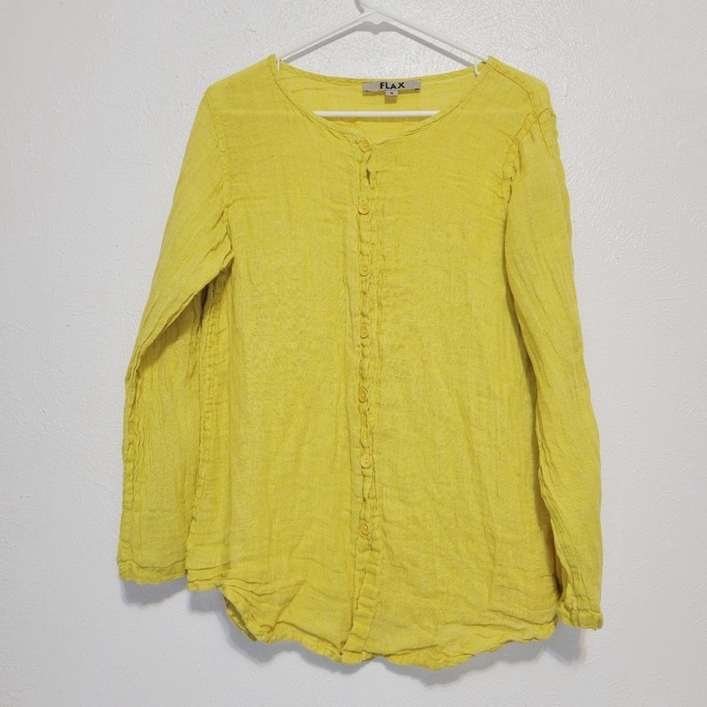 FLAX Linen Button Front Tunic Warm Golden Yellow Oversized